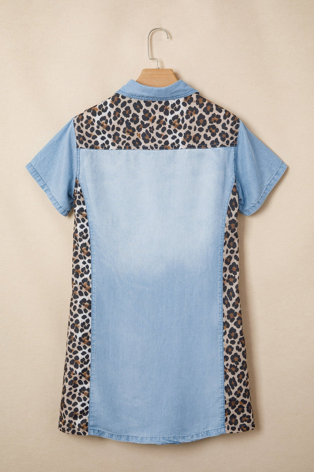 Leopard Patchwork Colorblock Shirt Collar Mini Dress - Rooted & Reckless Co.