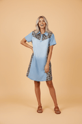 Leopard Patchwork Colorblock Shirt Collar Mini Dress - Rooted & Reckless Co.