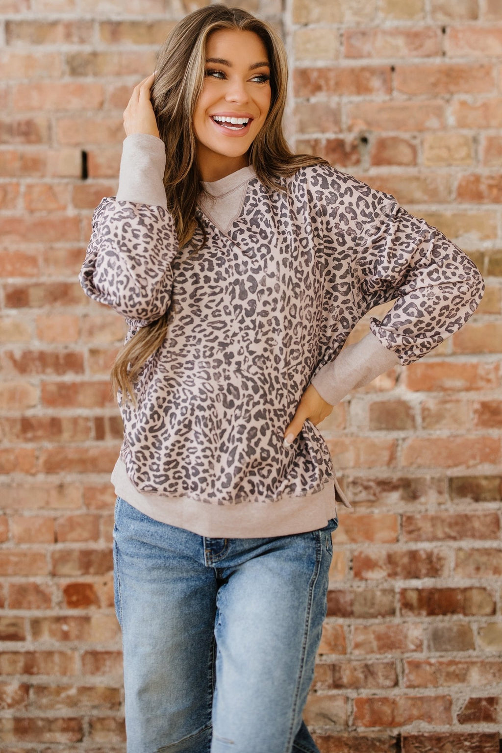 Leopard Patchwork Crew Neck Sweatshirt - Rooted & Reckless Co.