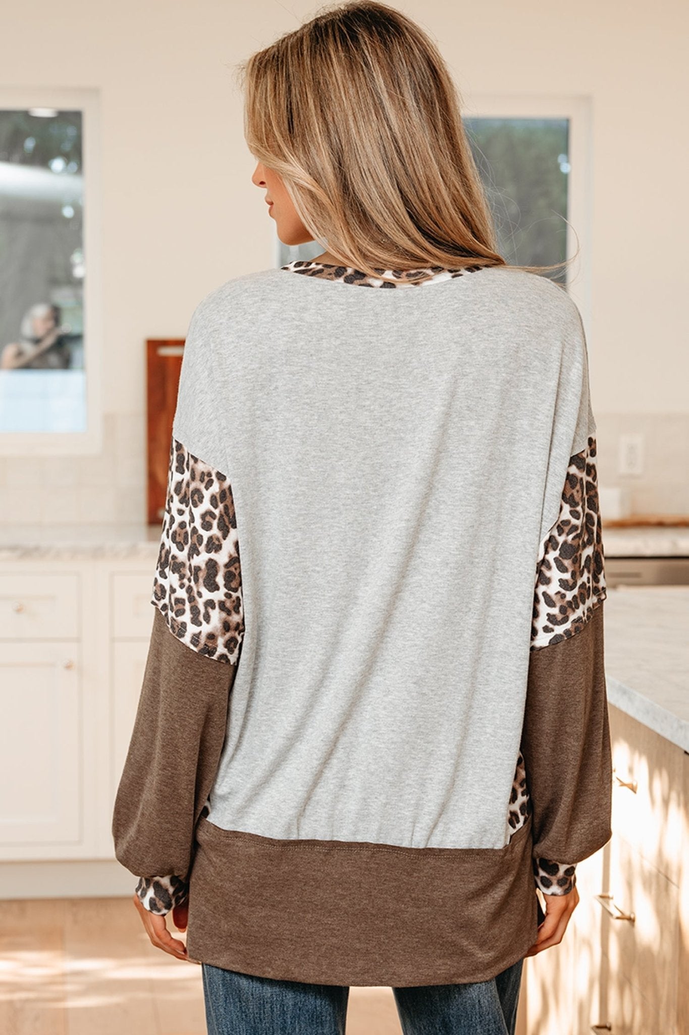 Leopard Patchwork Dolman Sleeve Sweatshirt - Rooted & Reckless Co.