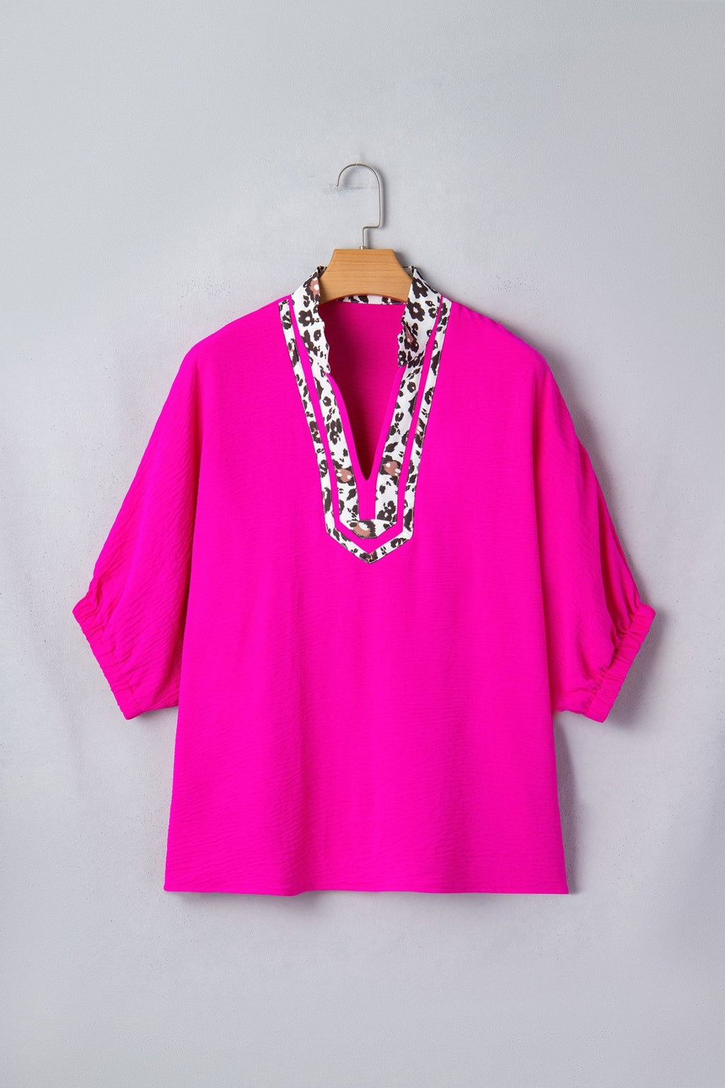 Leopard Patchwork Dolman Sleeve V-Neck Blouse - Rooted & Reckless Co.