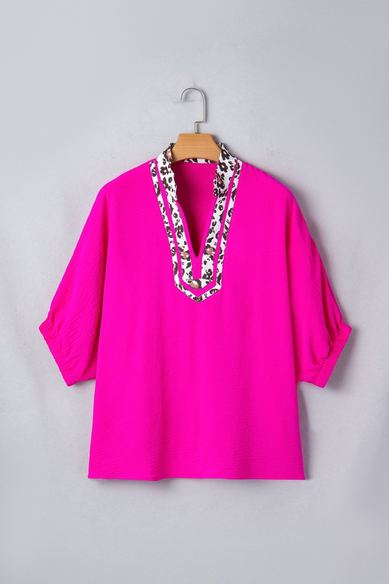 Leopard Patchwork Dolman Sleeve V-Neck Blouse - Rooted & Reckless Co.