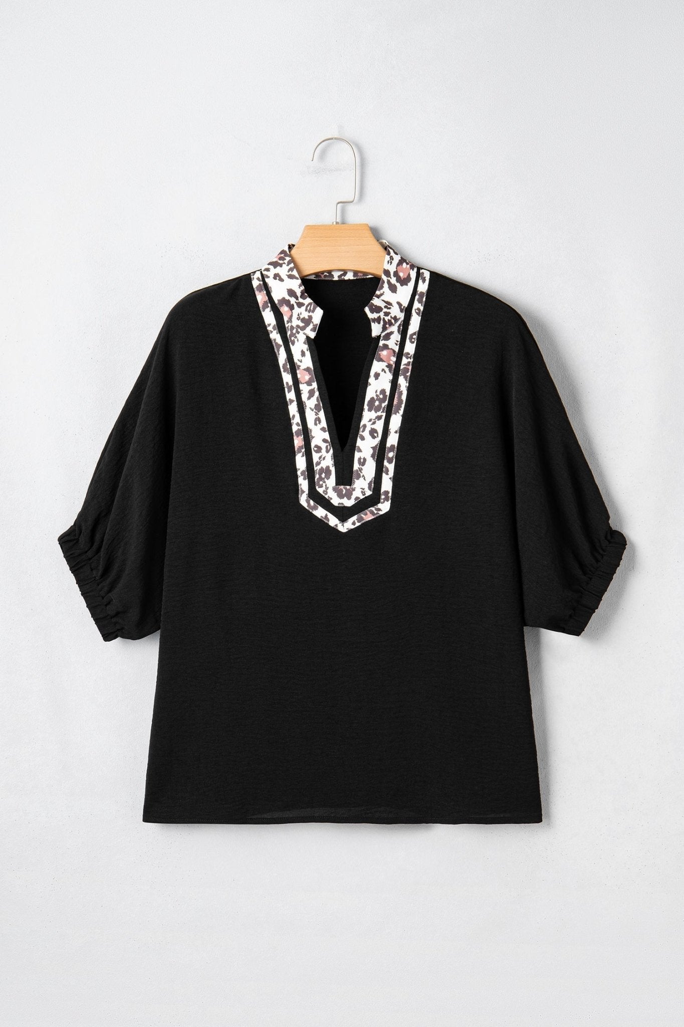 Leopard Patchwork Dolman Sleeve V-Neck Blouse - Rooted & Reckless Co.
