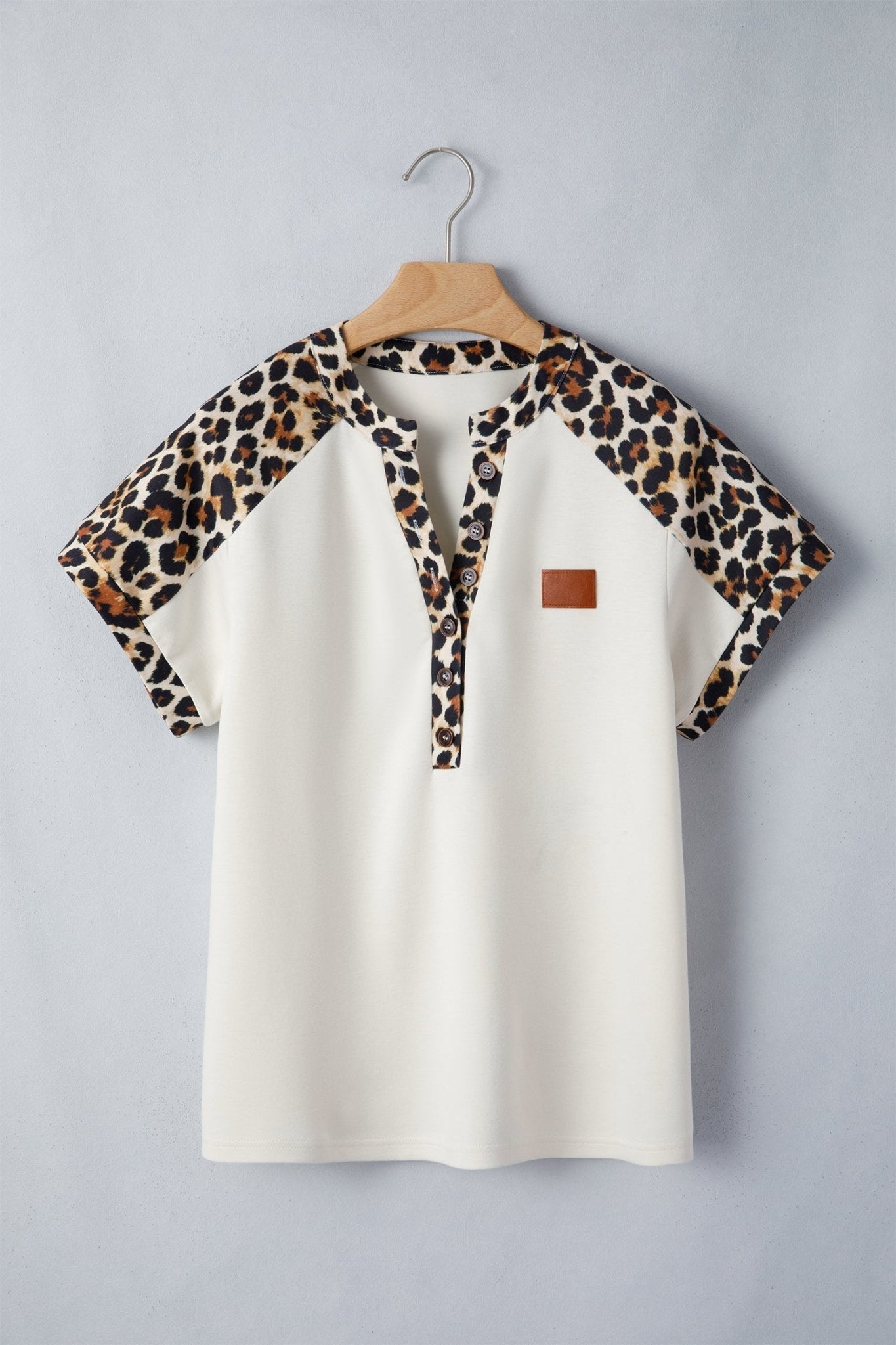Leopard Patchwork Half Buttoned Short Sleeve Top - Rooted & Reckless Co.