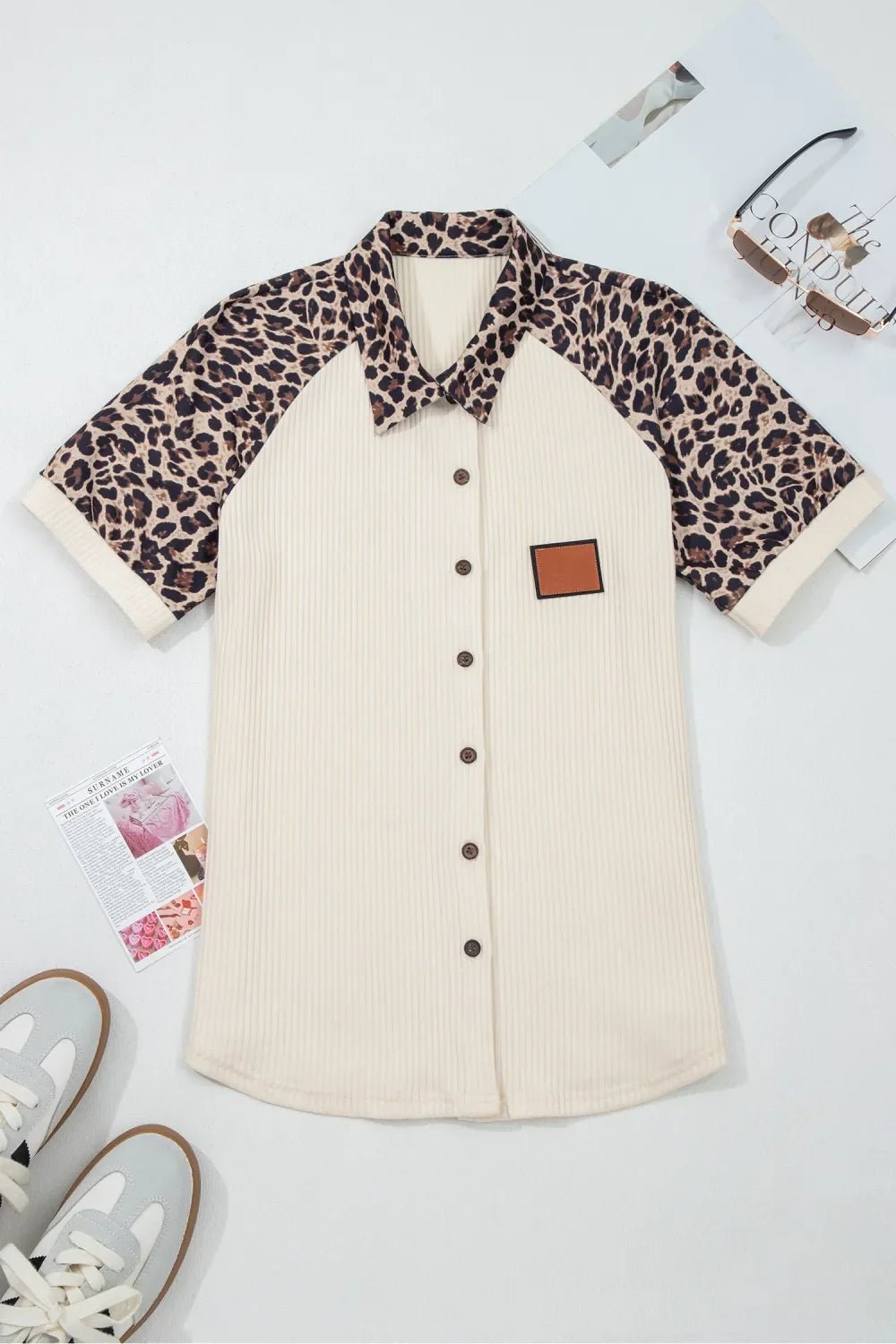 Leopard Patchwork Ribbed Button Down Shirt - Rooted & Reckless Co.
