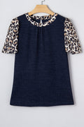 Leopard Patchwork Ribbed Short Sleeve Top - Rooted & Reckless Co.