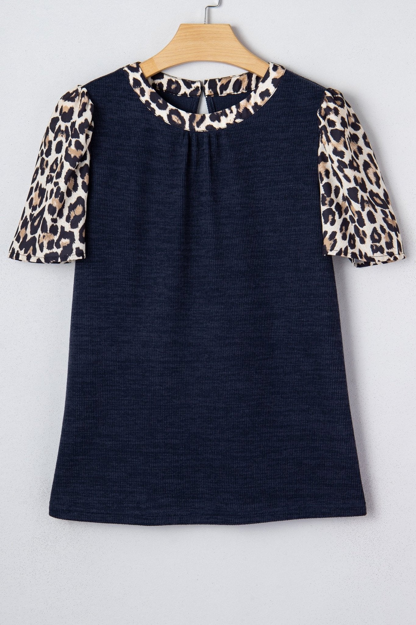 Leopard Patchwork Ribbed Short Sleeve Top - Rooted & Reckless Co.