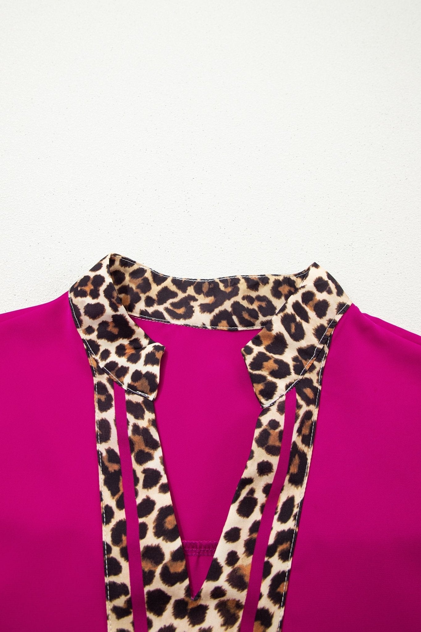 Leopard Patchwork Split Neck Short Sleeve Blouse - Rooted & Reckless Co.