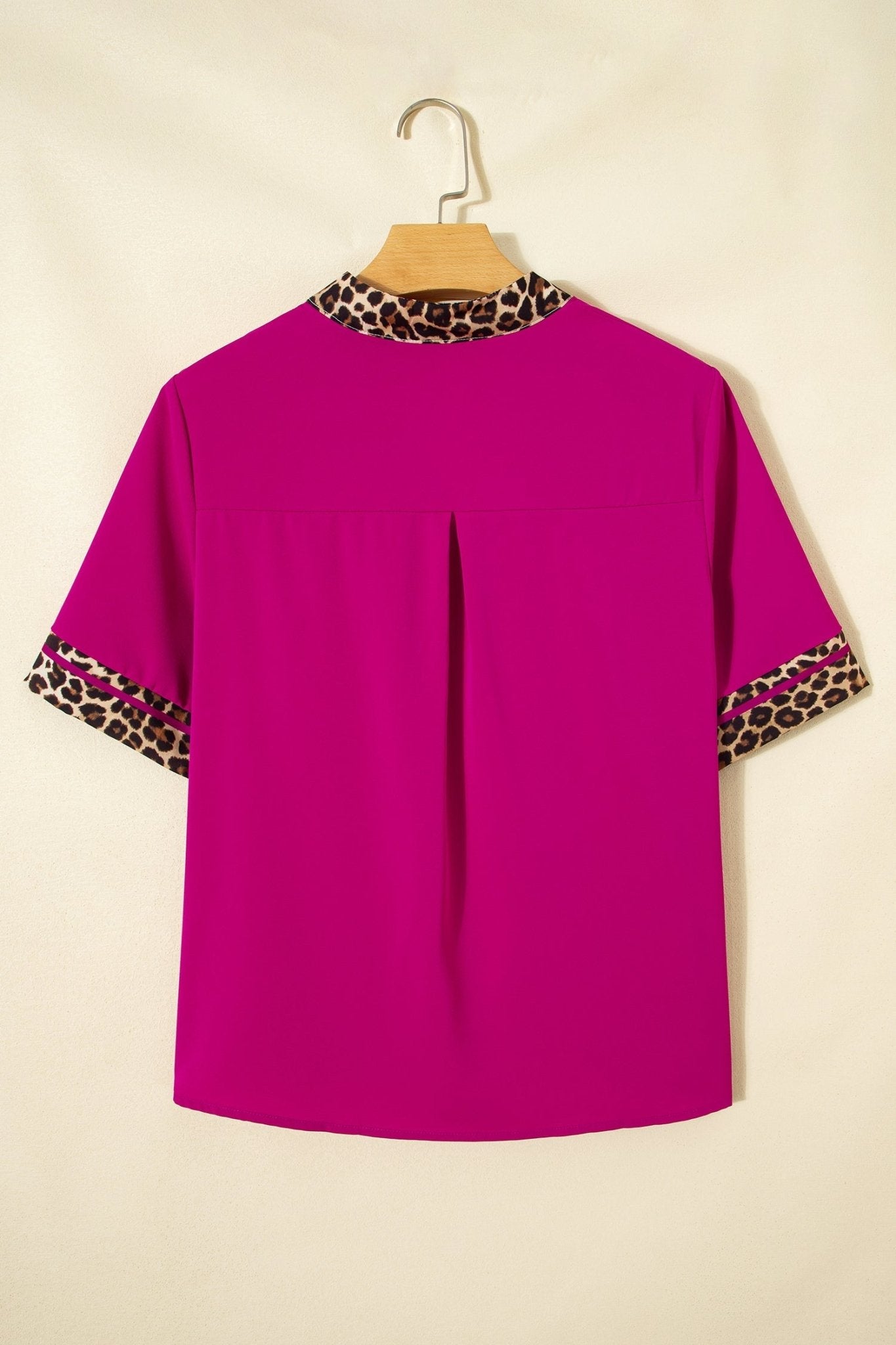 Leopard Patchwork Split Neck Short Sleeve Blouse - Rooted & Reckless Co.