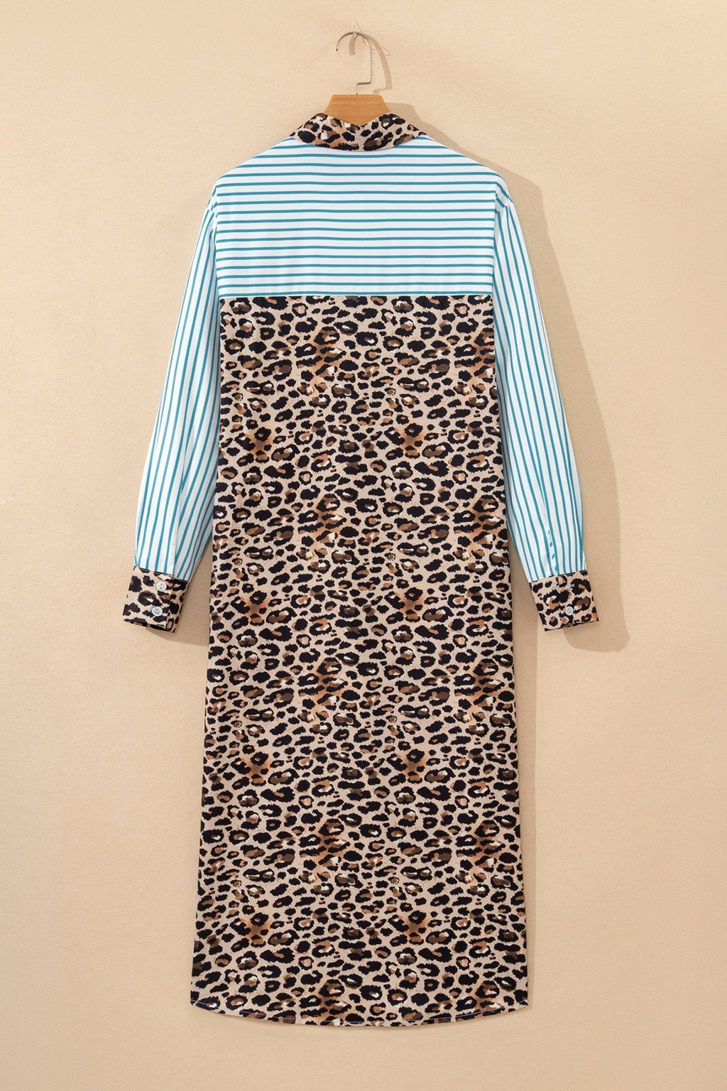 Leopard Patchwork Stripe Shirt Dress with Slits - Rooted & Reckless Co.