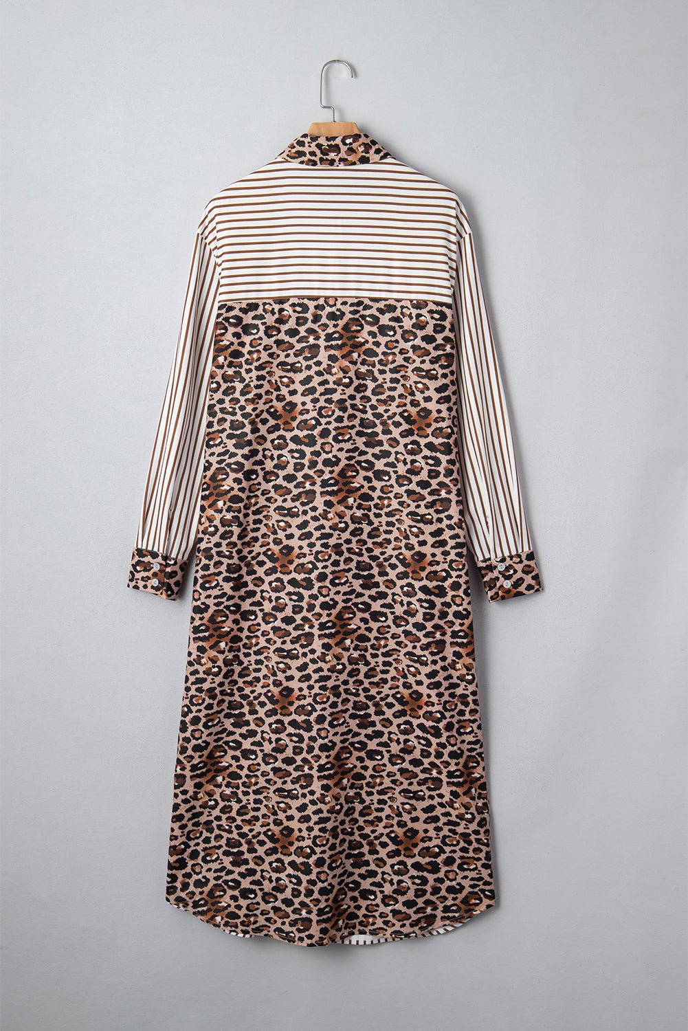 Leopard Patchwork Stripe Shirt Dress with Slits - Rooted & Reckless Co.