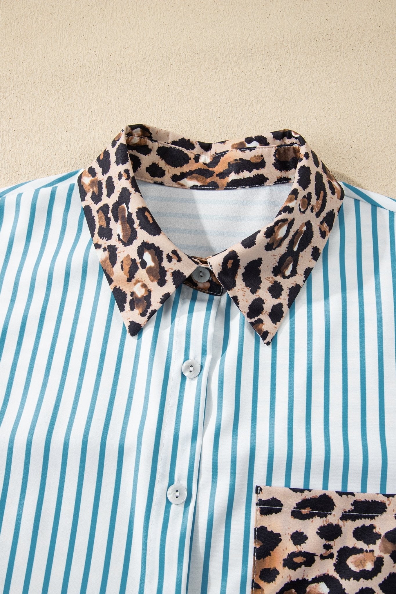 Leopard Patchwork Stripe Shirt Dress with Slits - Rooted & Reckless Co.