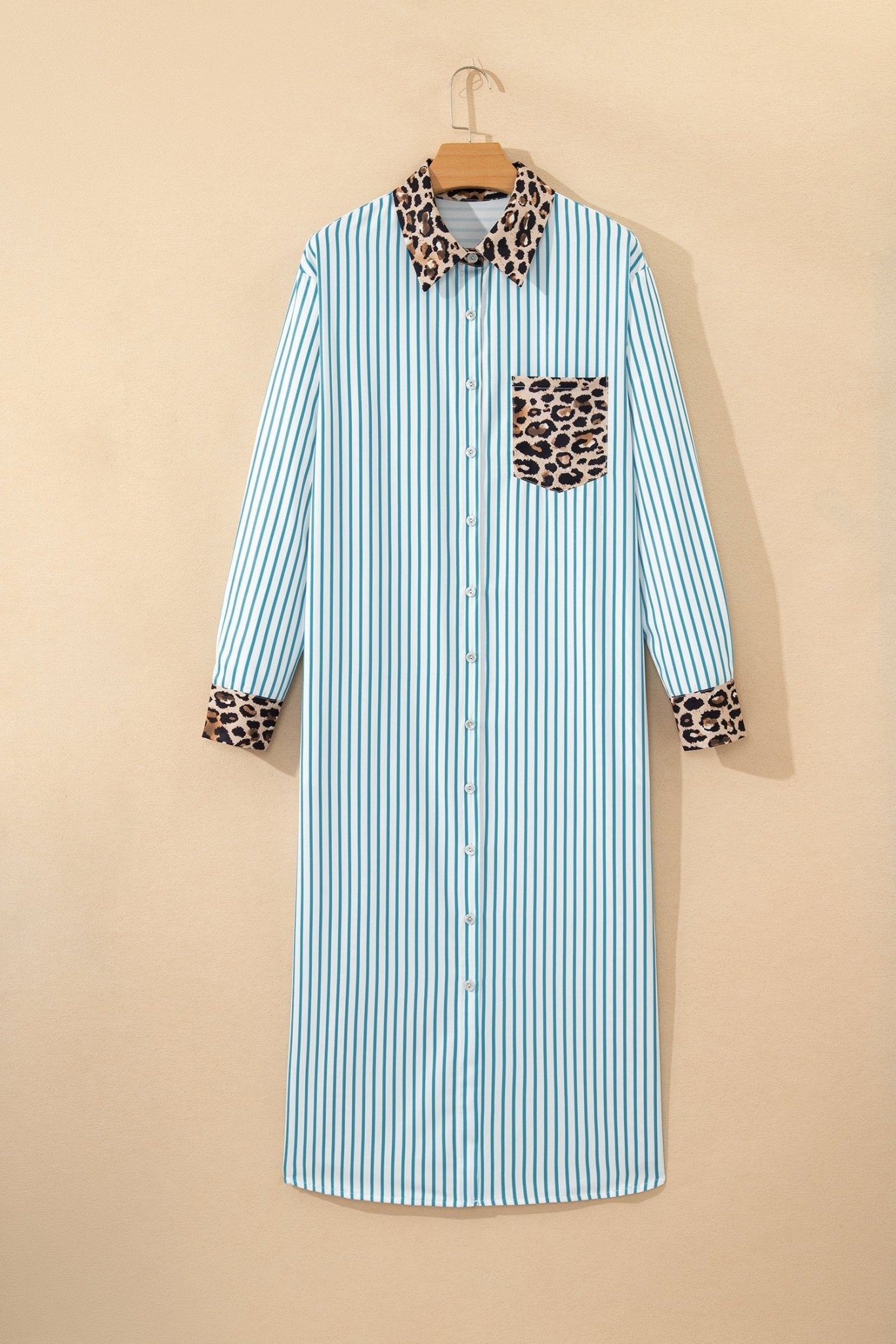 Leopard Patchwork Stripe Shirt Dress with Slits - Rooted & Reckless Co.