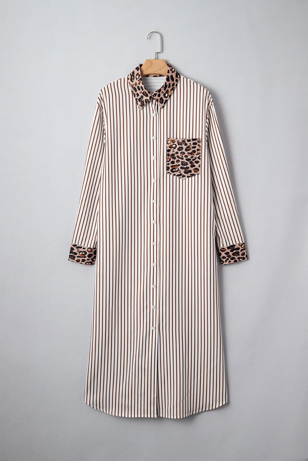 Leopard Patchwork Stripe Shirt Dress with Slits - Rooted & Reckless Co.