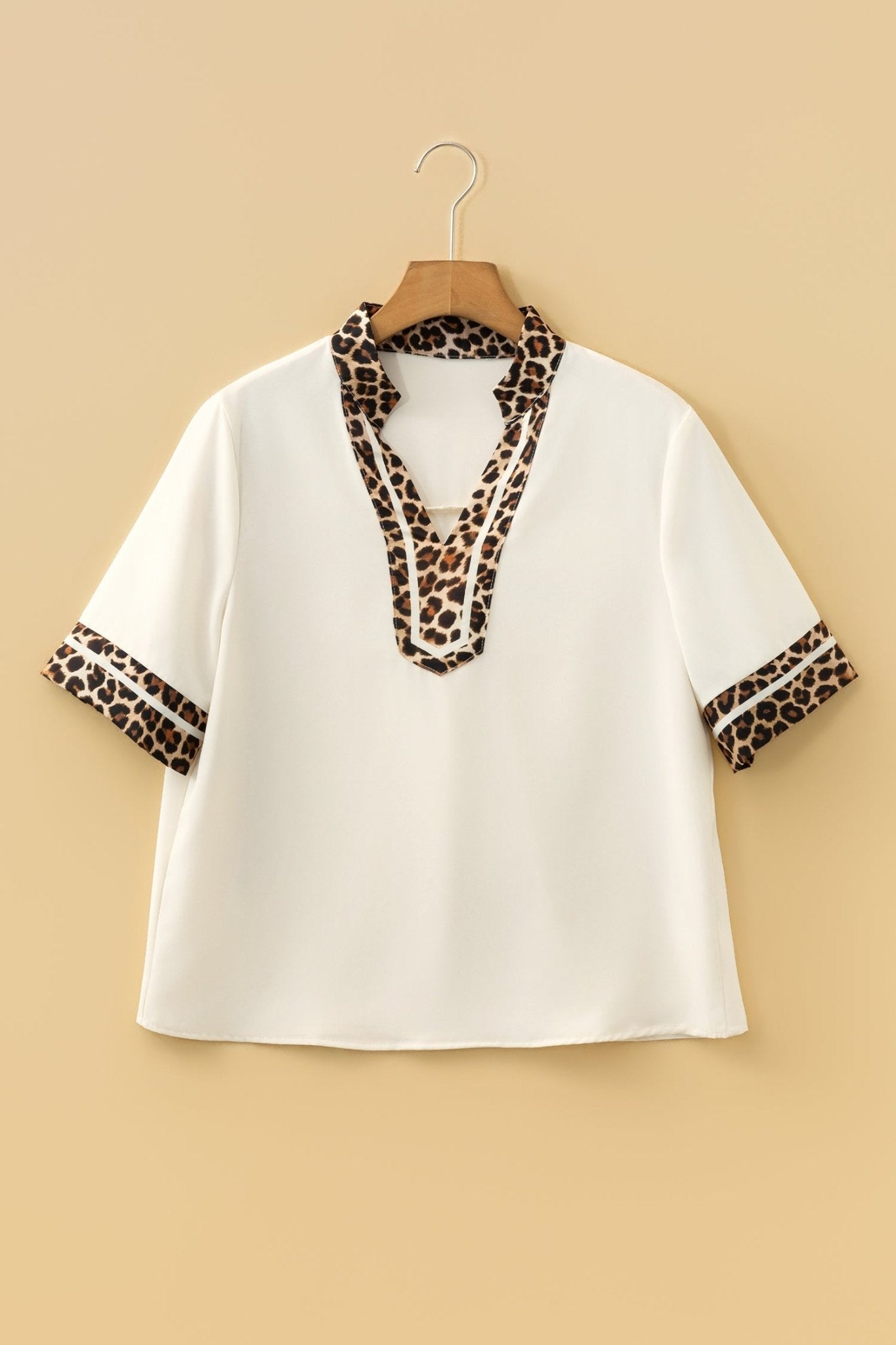 Leopard Patchwork Trim Split Neck Blouse - Rooted & Reckless Co.