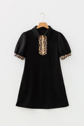 Leopard Patchwork Zip Collared Puff Sleeve Mini Dress - Rooted & Reckless Co.