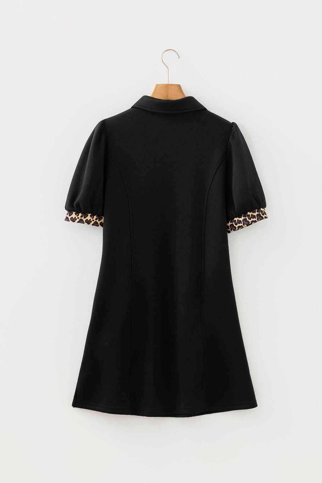 Leopard Patchwork Zip Collared Puff Sleeve Mini Dress - Rooted & Reckless Co.