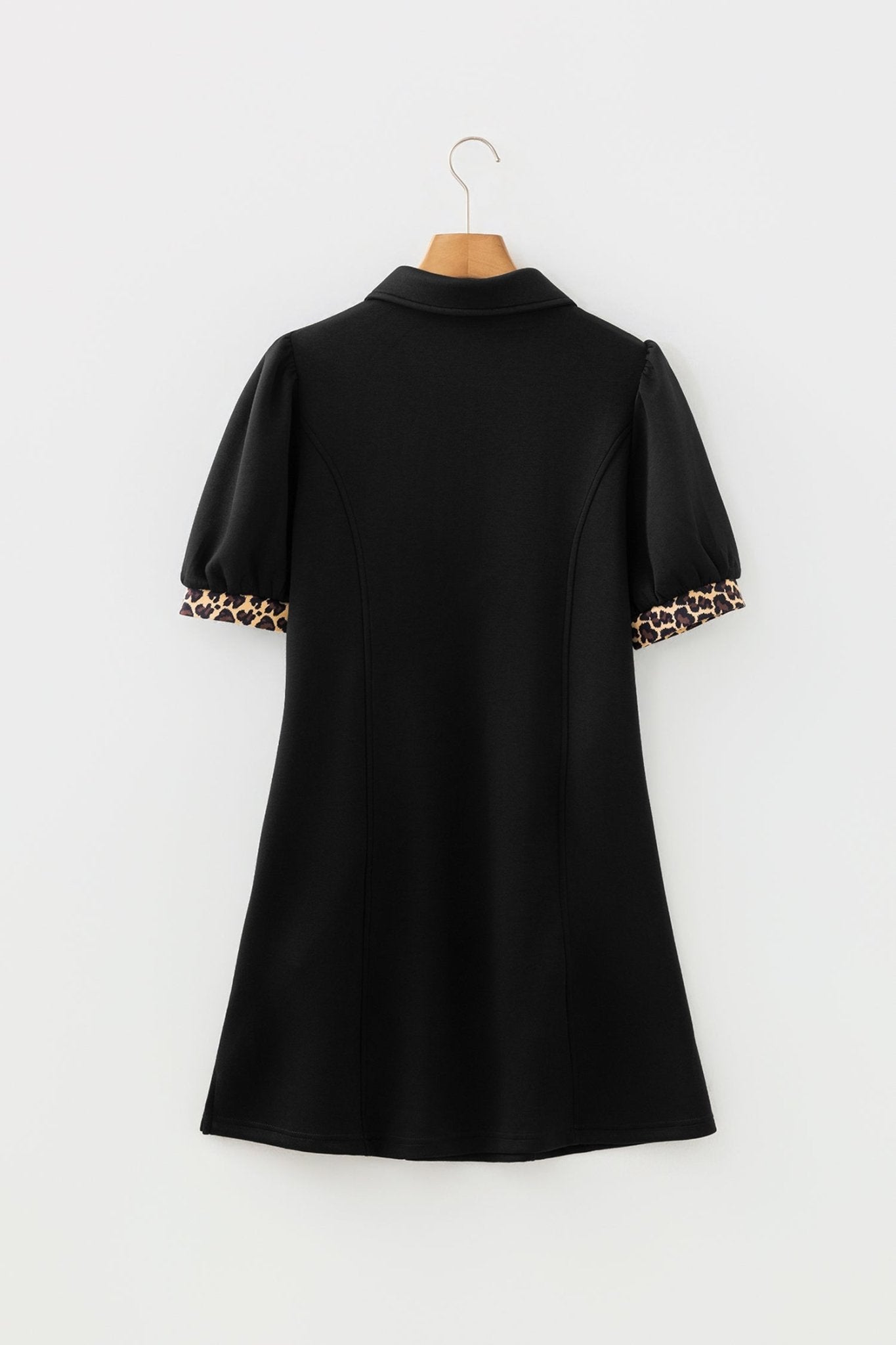 Leopard Patchwork Zip Collared Puff Sleeve Mini Dress - Rooted & Reckless Co.