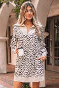 Leopard Patchwork Zip-Up Collar Mini Dress - Rooted & Reckless Co.
