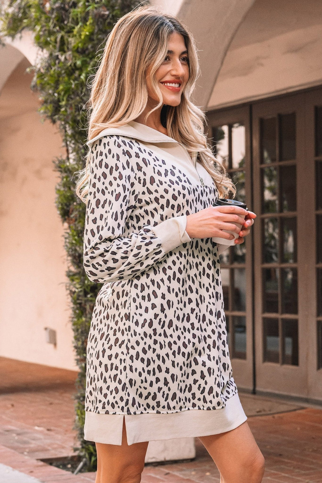 Leopard Patchwork Zip-Up Collar Mini Dress - Rooted & Reckless Co.