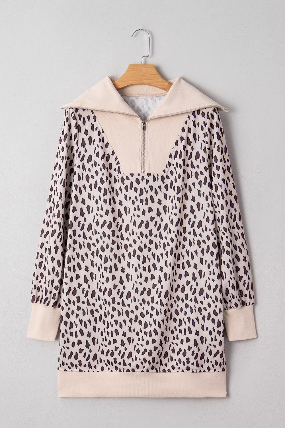 Leopard Patchwork Zip-Up Collar Mini Dress - Rooted & Reckless Co.