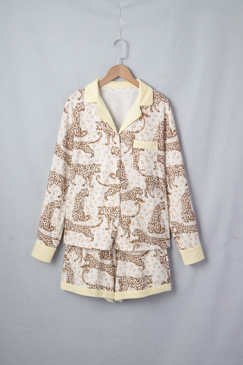 Leopard Pocket Placket Long Sleeve Top and Lounge Bottom Set - Rooted & Reckless Co.