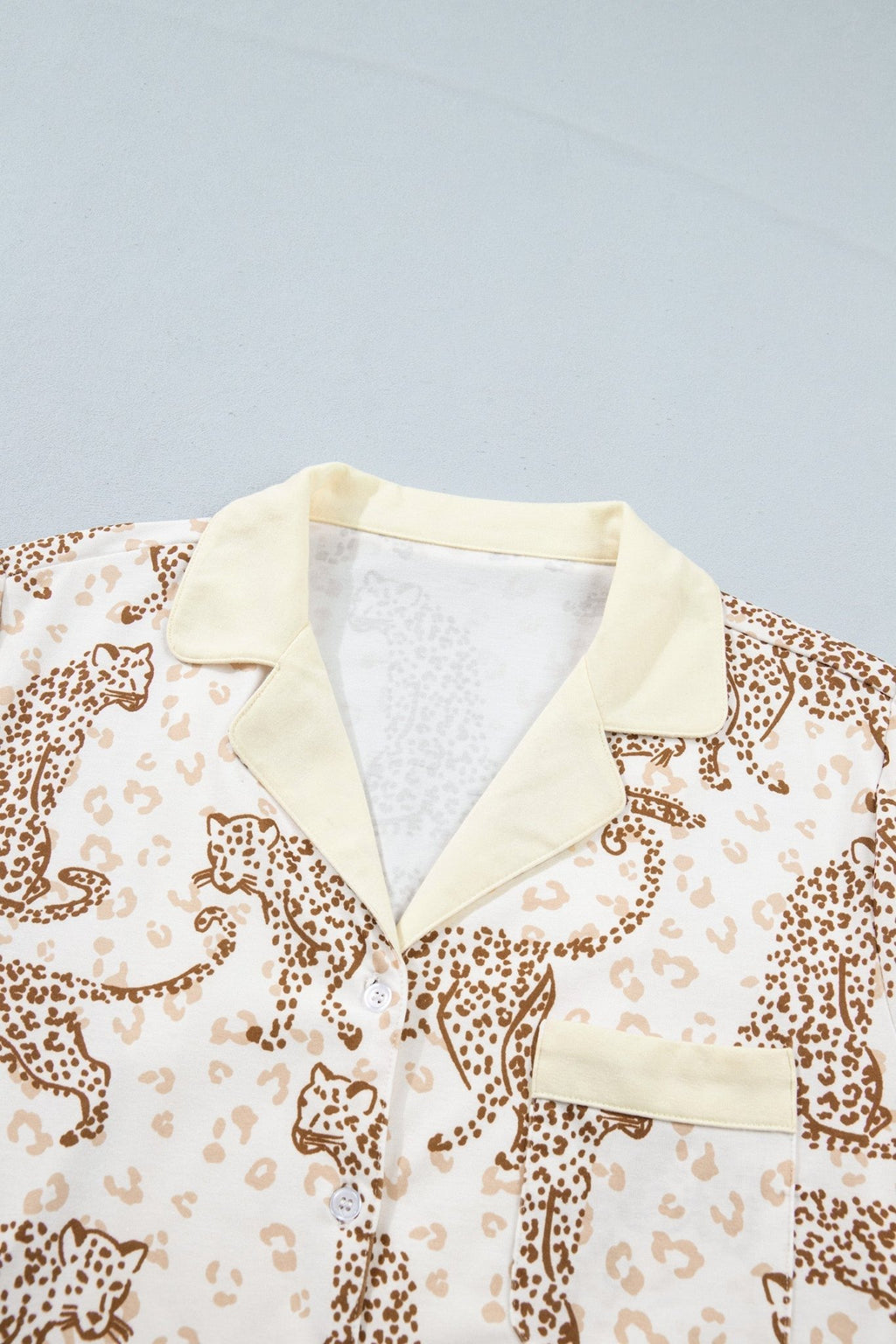 Leopard Pocket Placket Long Sleeve Top and Lounge Bottom Set - Rooted & Reckless Co.