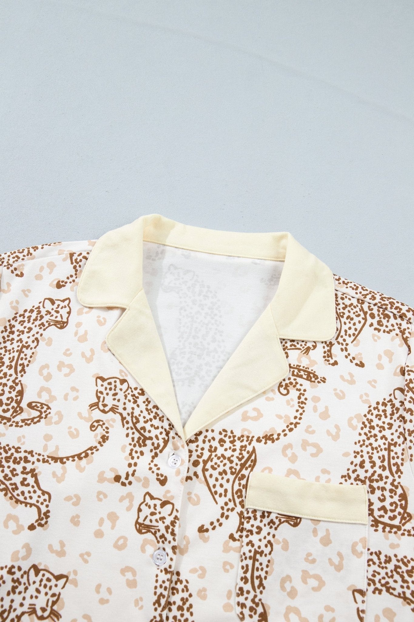 Leopard Pocket Placket Long Sleeve Top and Lounge Bottom Set - Rooted & Reckless Co.