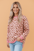 Leopard Polka Dot Colorblock Trim Long Sleeve Top - Rooted & Reckless Co.