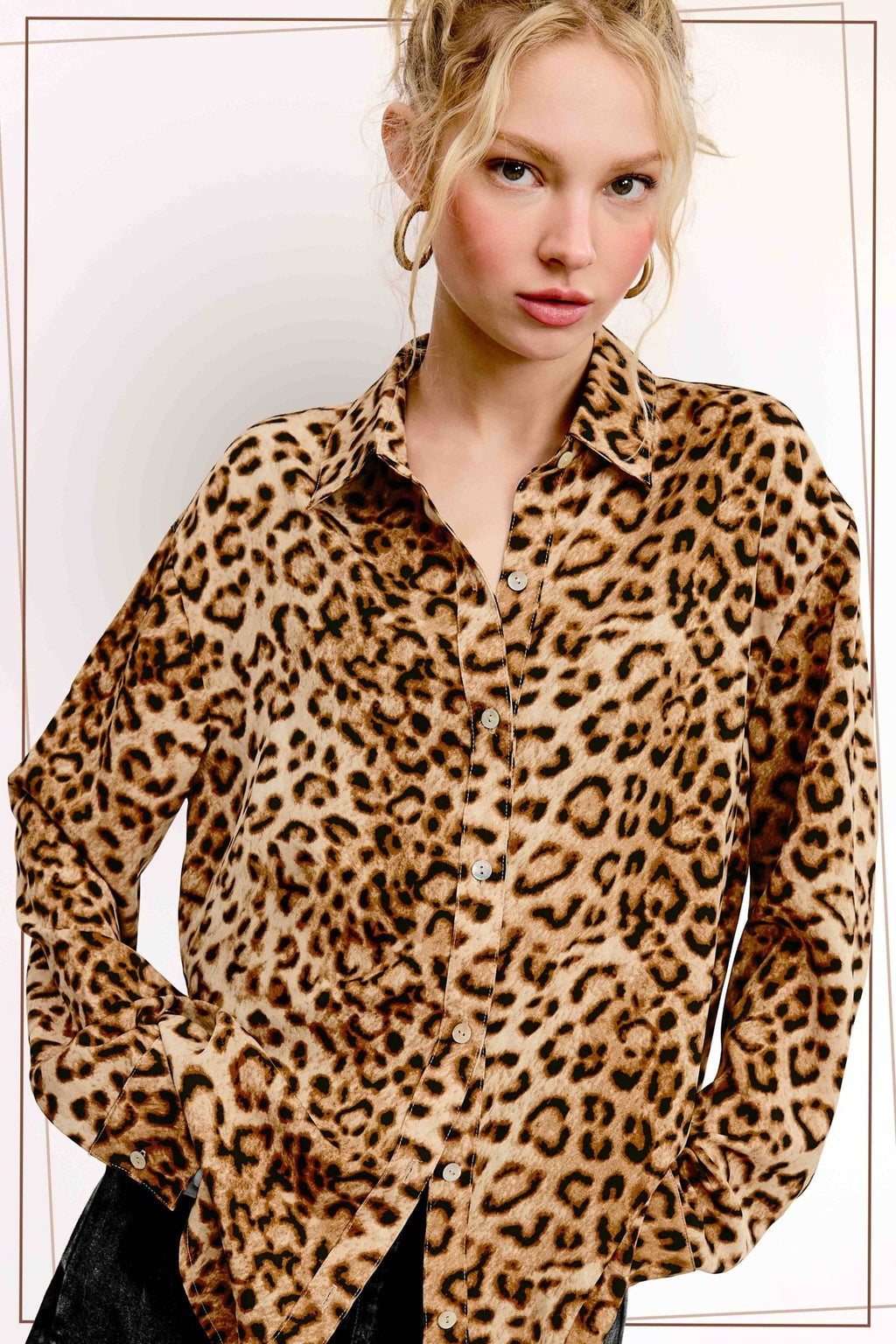 Leopard Printed Button Down Long Sleeve Shirt - Rooted & Reckless Co.