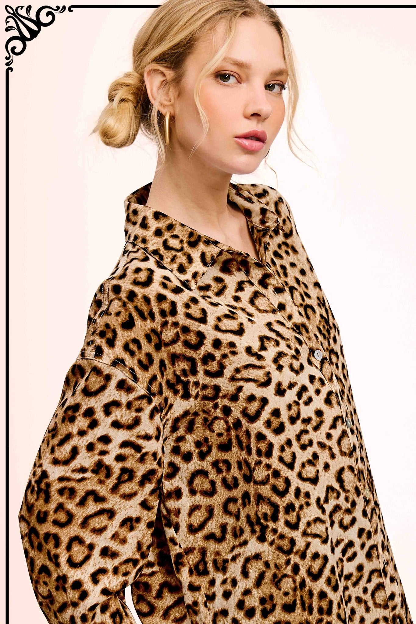 Leopard Printed Button Down Long Sleeve Shirt - Rooted & Reckless Co.