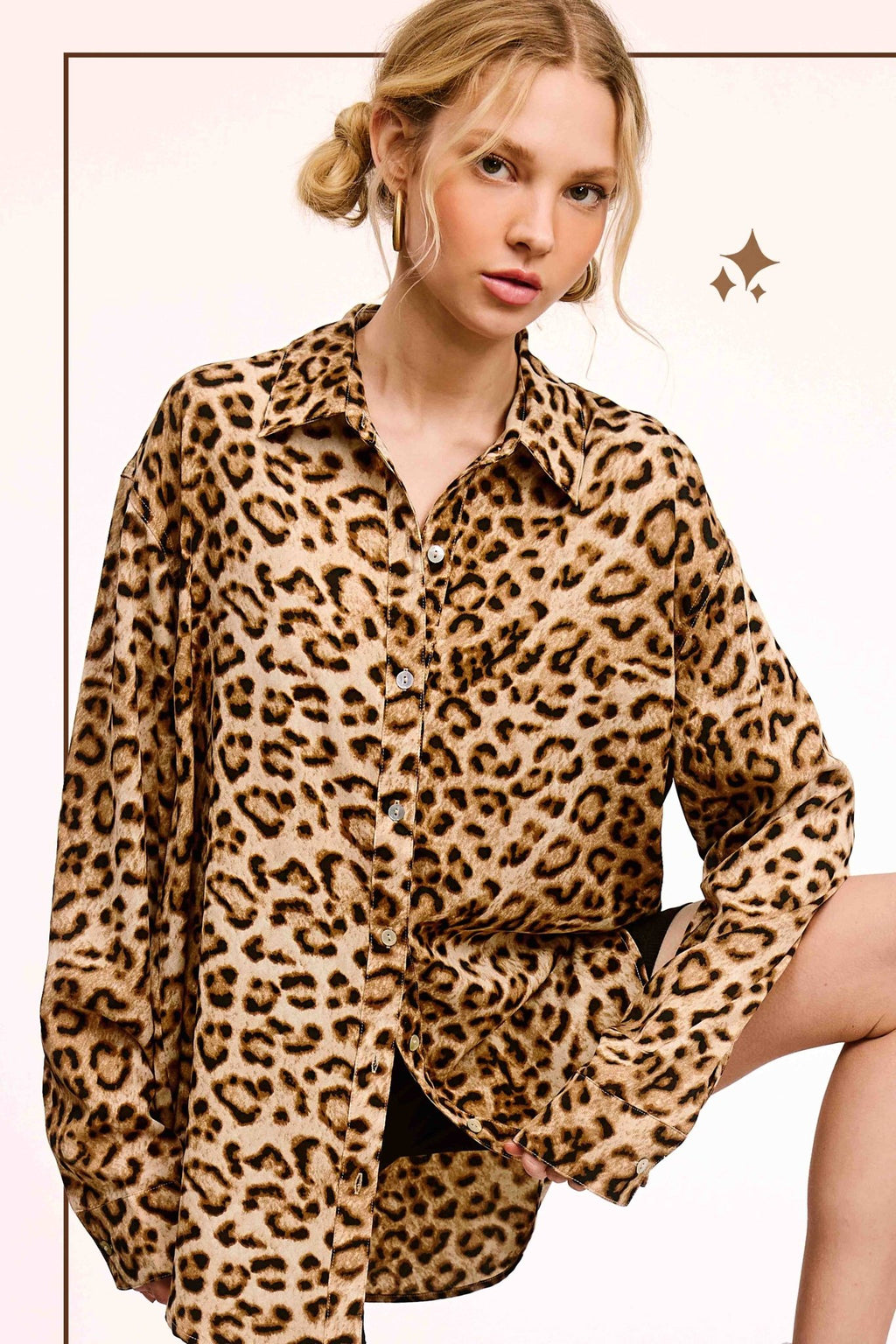 Leopard Printed Button Down Long Sleeve Shirt - Rooted & Reckless Co.