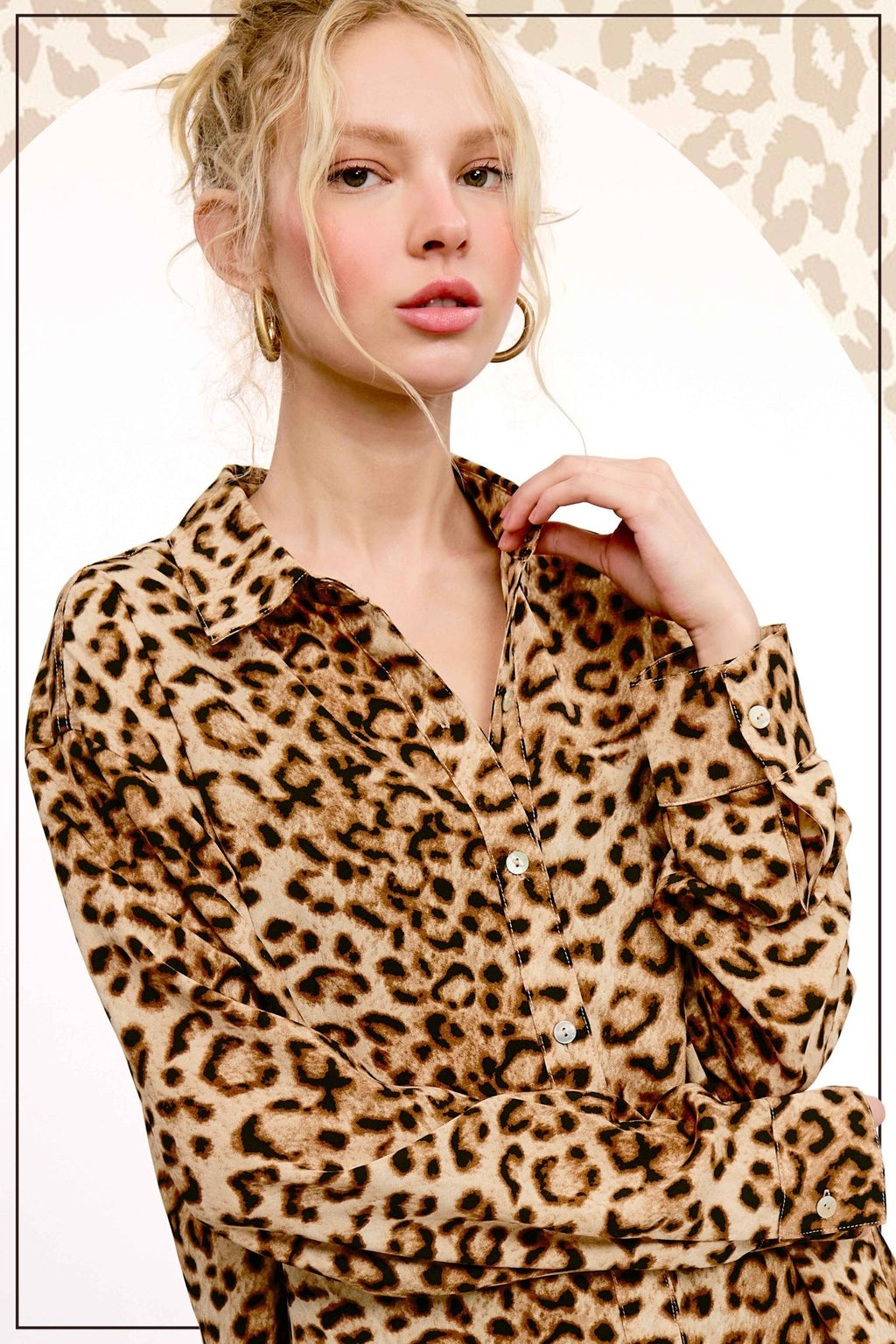 Leopard Printed Button Down Long Sleeve Shirt - Rooted & Reckless Co.