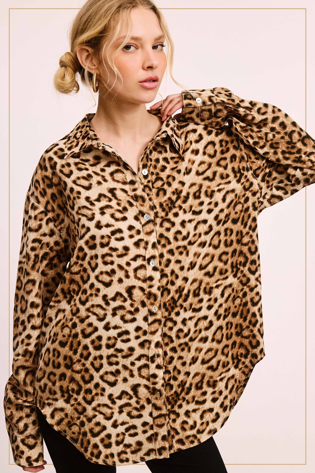 Leopard Printed Button Down Long Sleeve Shirt - Rooted & Reckless Co.