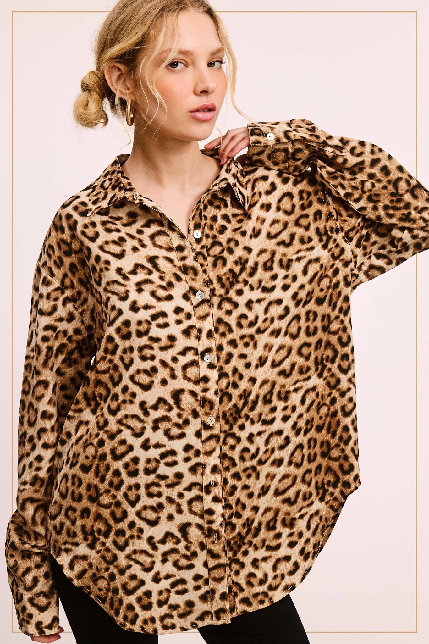 Leopard Printed Button Down Long Sleeve Shirt - Rooted & Reckless Co.