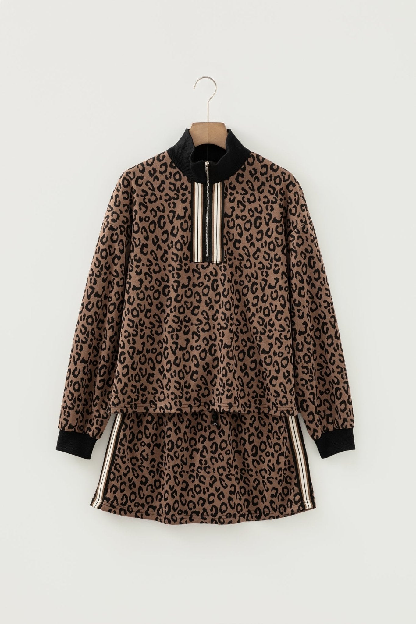 Leopard Quarter Zip Top & Mini Skirt Set - Rooted & Reckless Co.