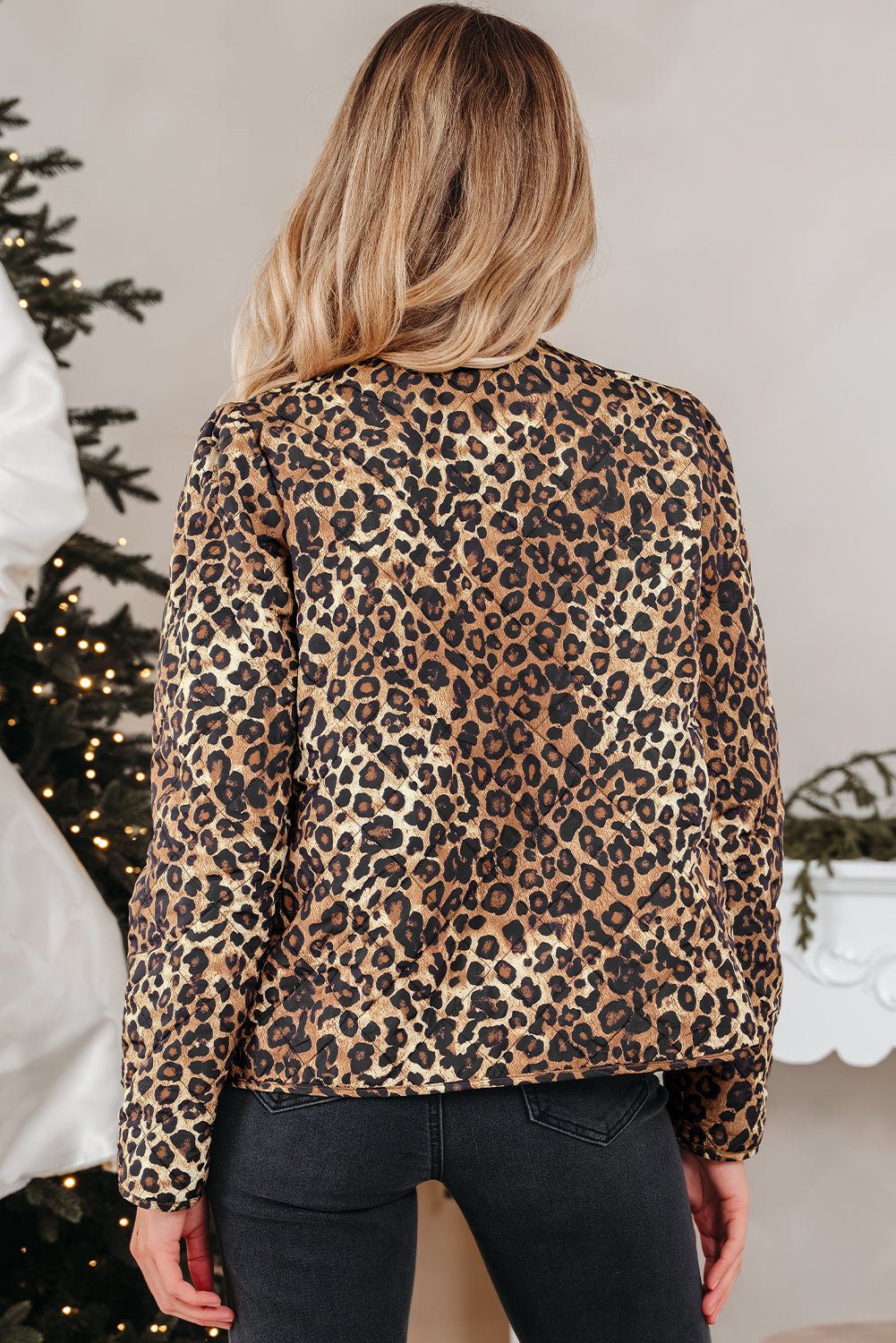 Leopard Quilted Tie Front Jacket - Rooted & Reckless Co.