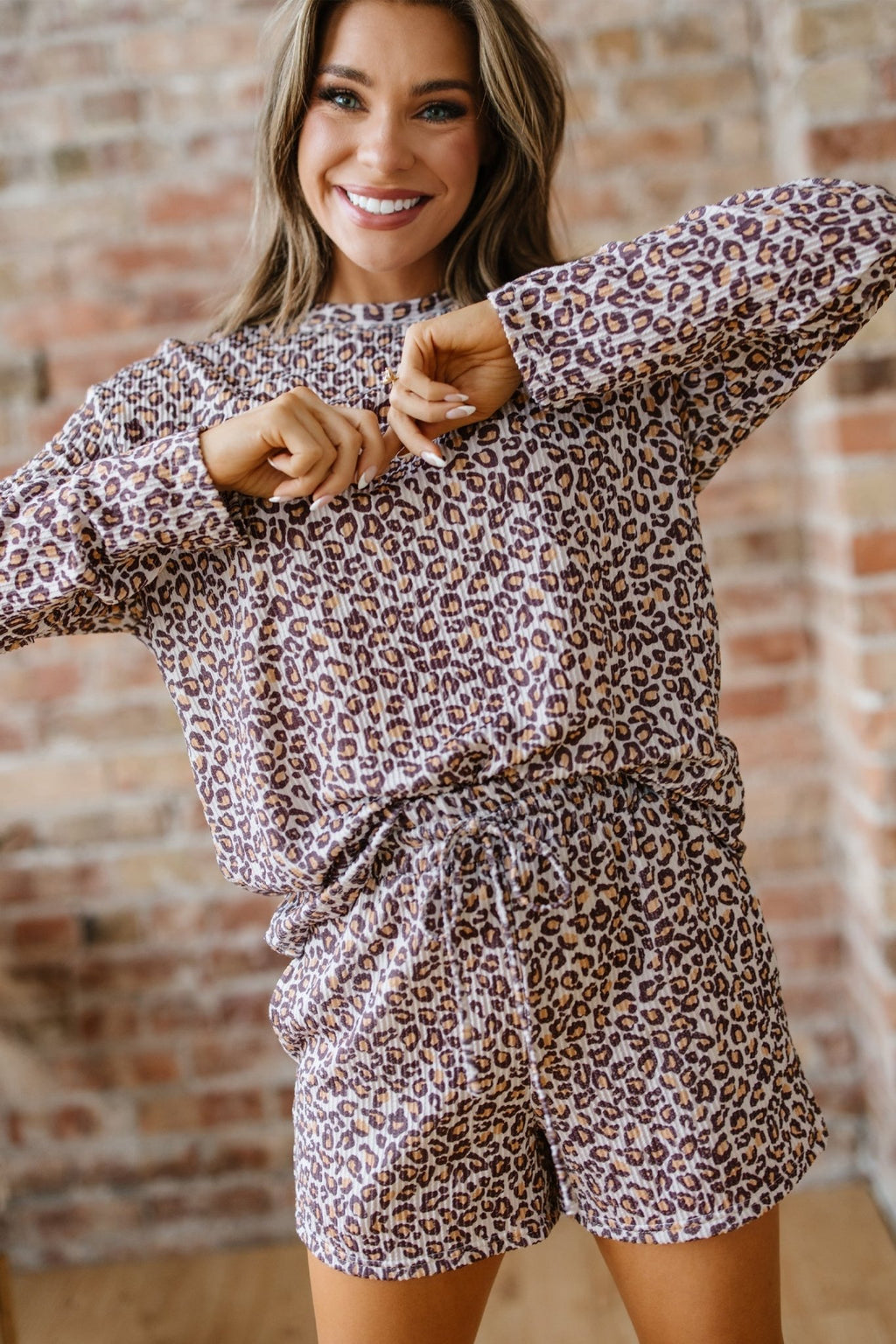 Leopard Ribbed Long Sleeve Top and Shorts Set - Rooted & Reckless Co.