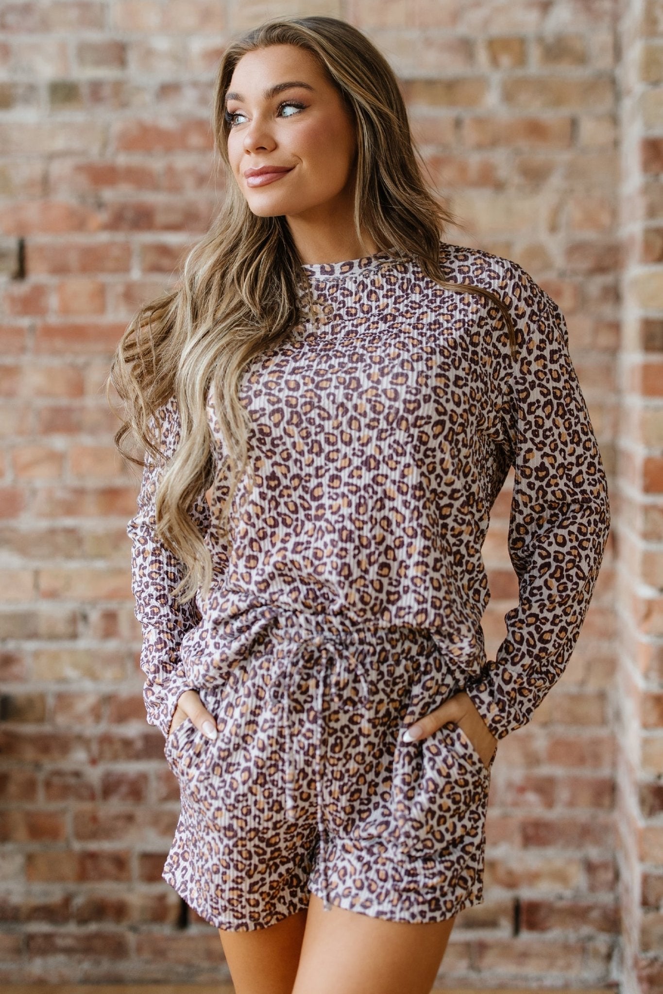 Leopard Ribbed Long Sleeve Top and Shorts Set - Rooted & Reckless Co.