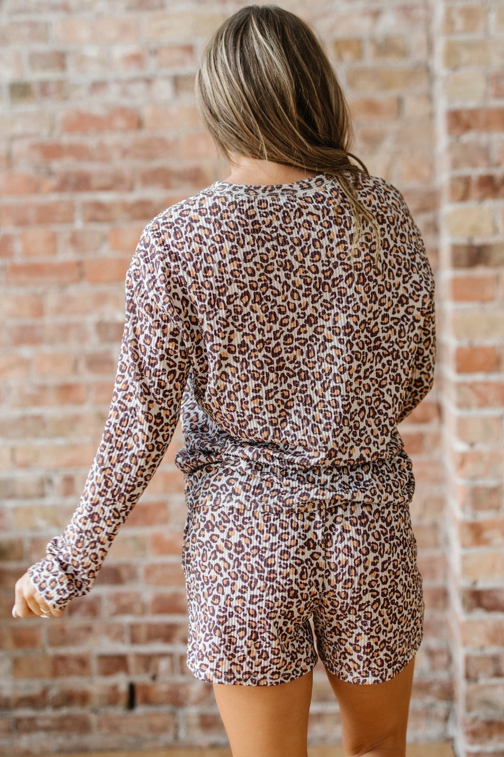 Leopard Ribbed Long Sleeve Top and Shorts Set - Rooted & Reckless Co.