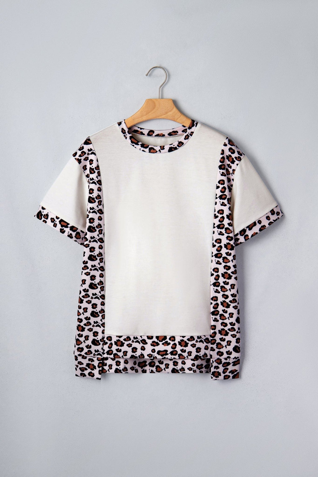 Leopard Ribbed Patchwork Uneven Hem T-Shirt - Rooted & Reckless Co.