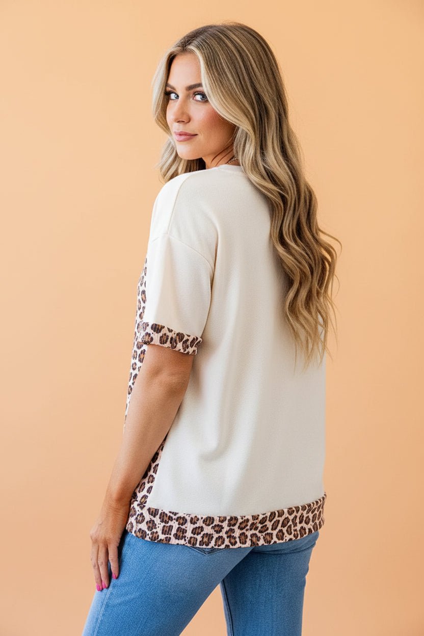 Leopard Ribbed Patchwork Uneven Hem T-Shirt - Rooted & Reckless Co.