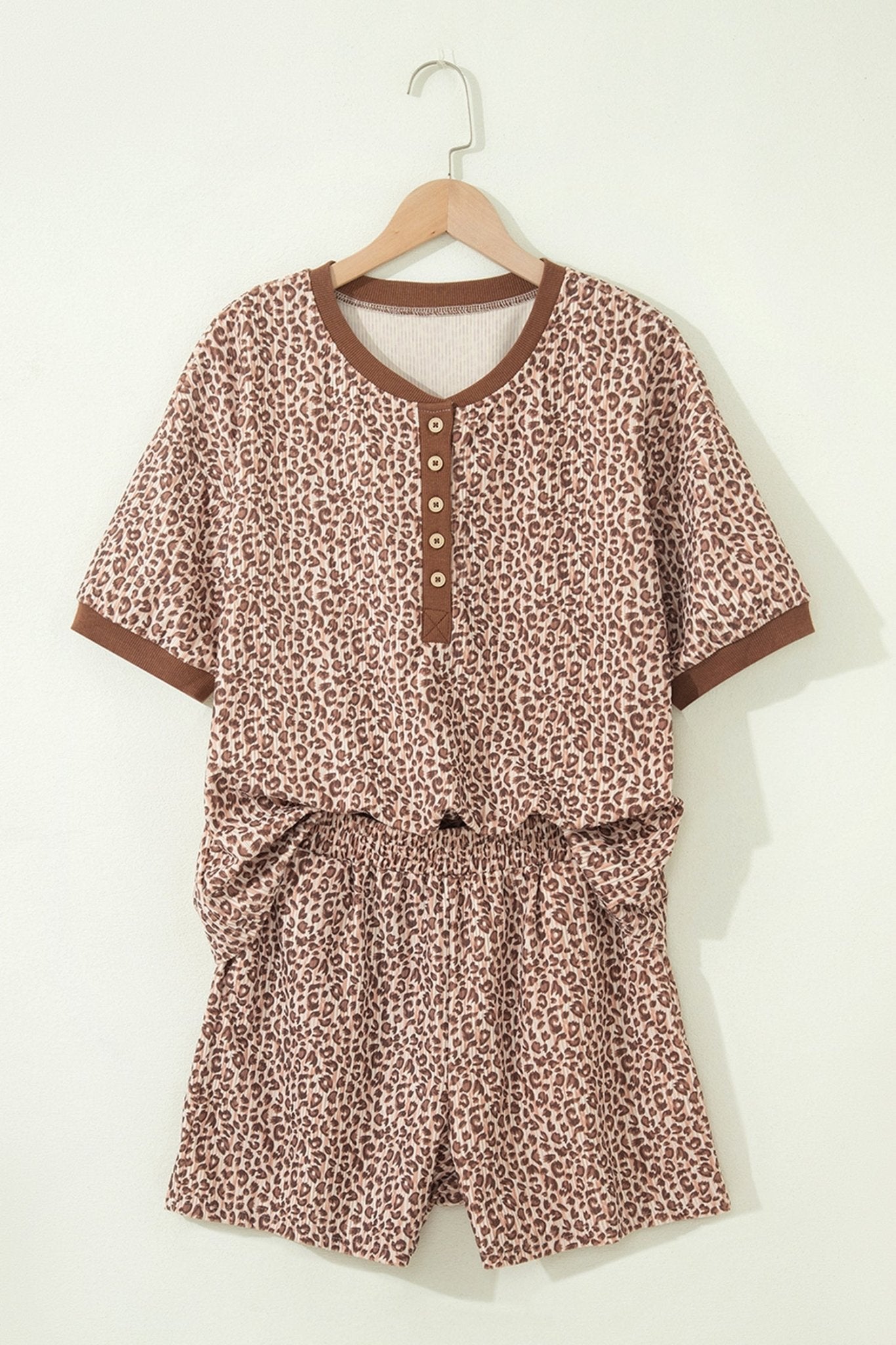 Leopard Ribbed Tee & Elastic Waist Shorts Set - Rooted & Reckless Co.