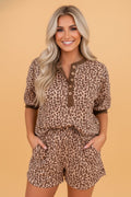 Leopard Ribbed Tee & Elastic Waist Shorts Set - Rooted & Reckless Co.