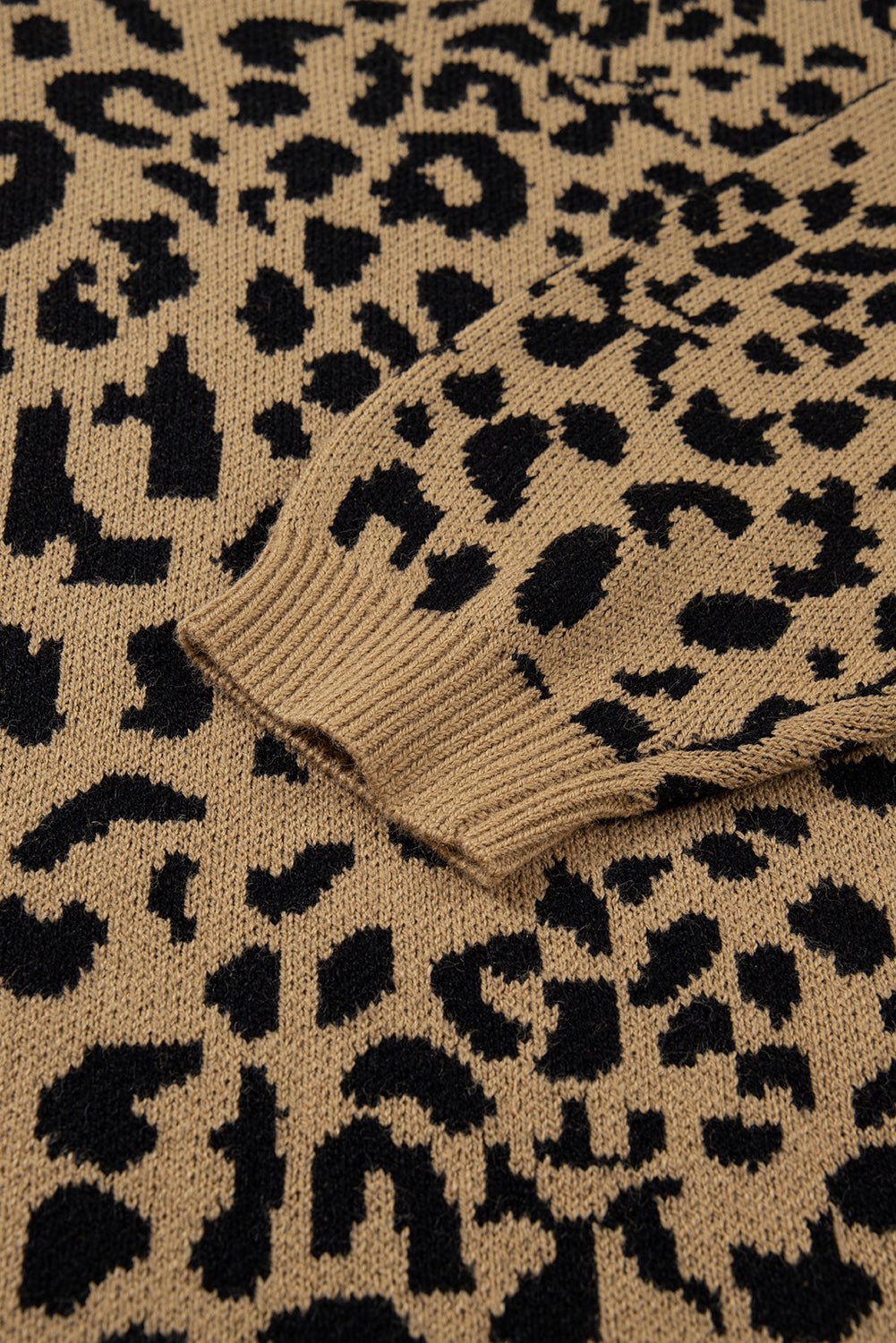 Leopard Ribbed Trim Crewneck Drop Shoulder Sweater - Rooted & Reckless Co.