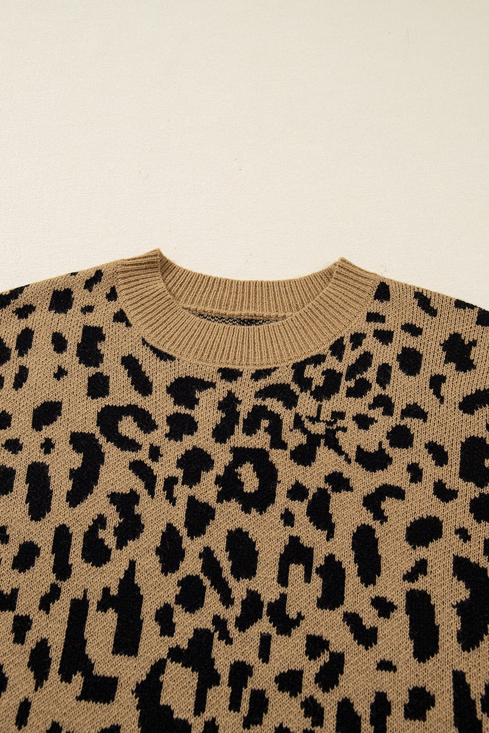 Leopard Ribbed Trim Crewneck Drop Shoulder Sweater - Rooted & Reckless Co.