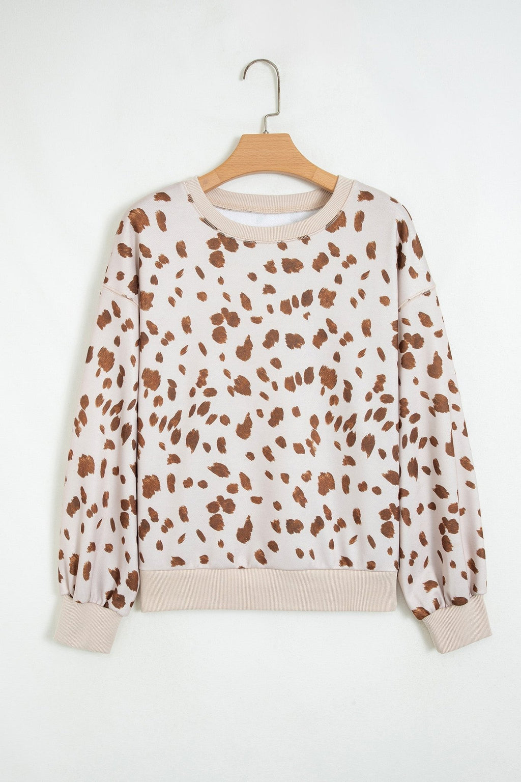 Leopard Ribbed Trim Drop Shoulder Long Sleeve Sweatshirt - Rooted & Reckless Co.