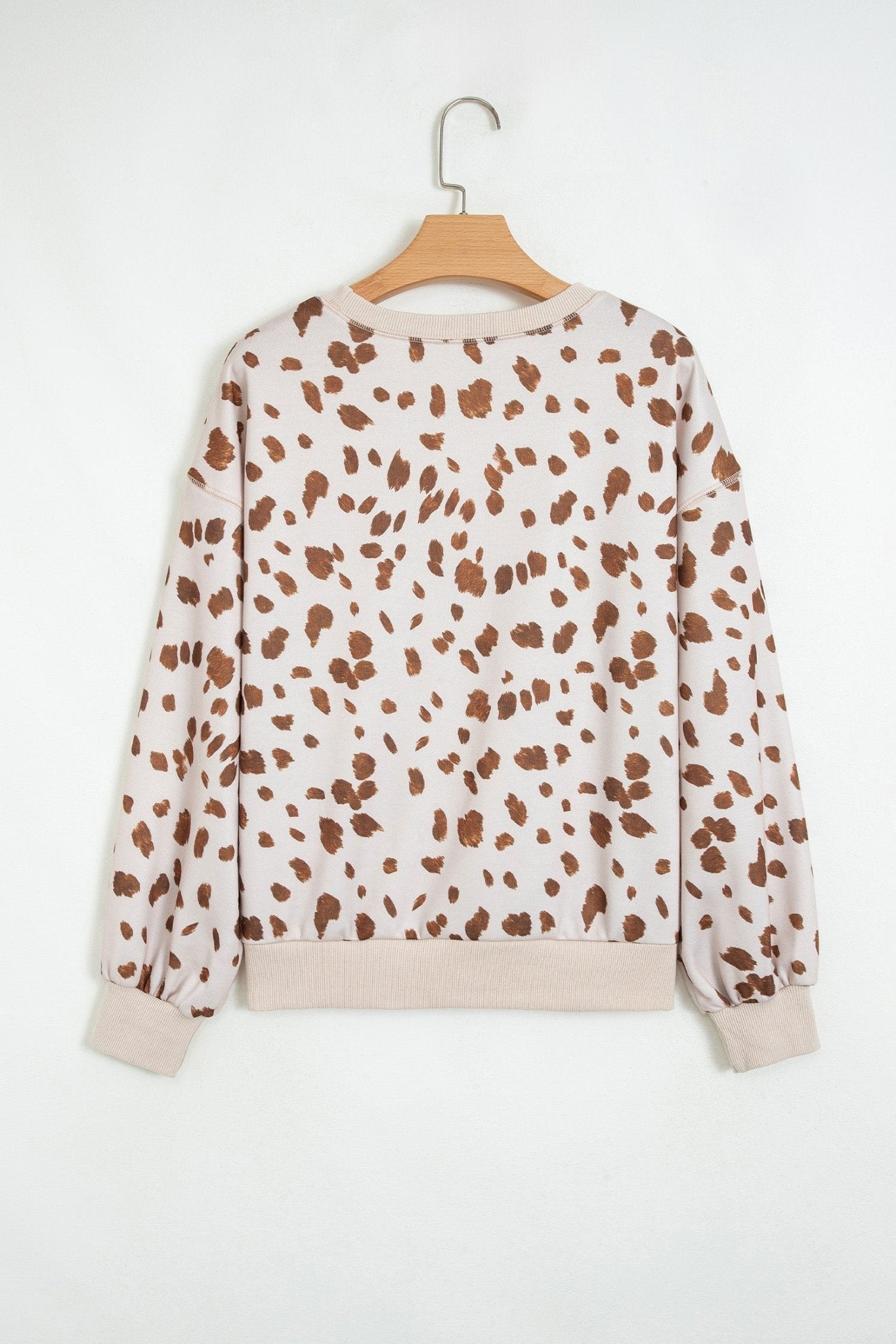 Leopard Ribbed Trim Drop Shoulder Long Sleeve Sweatshirt - Rooted & Reckless Co.