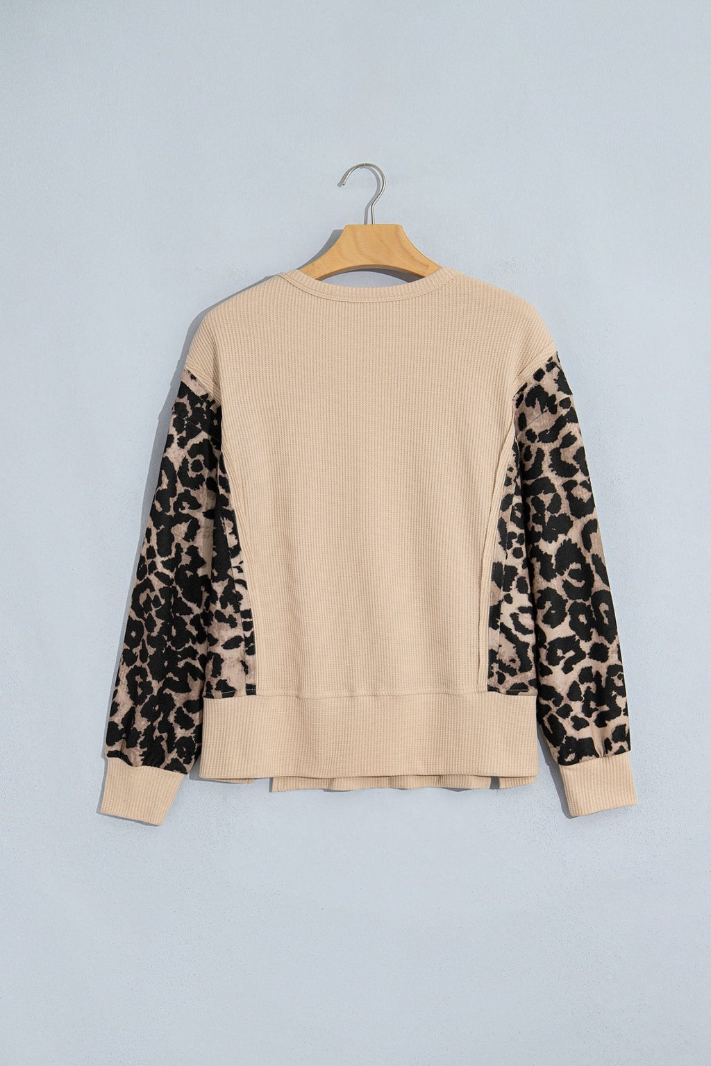 Leopard Ribbed Trim Waffle Knit Split Hem Sweater - Rooted & Reckless Co.