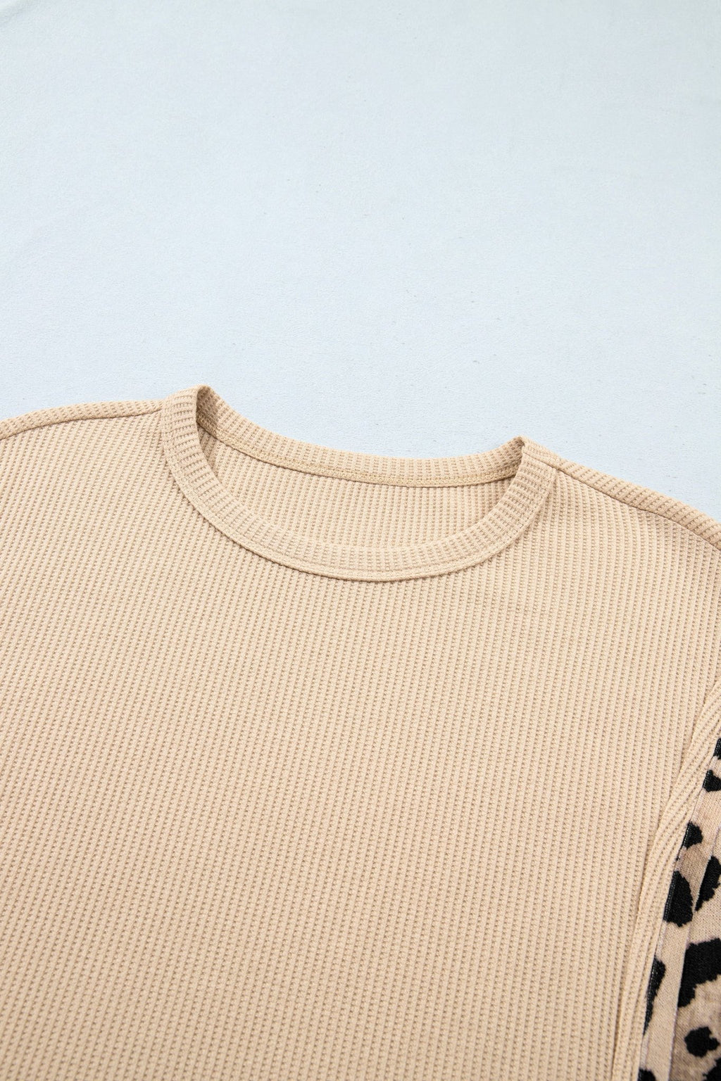 Leopard Ribbed Trim Waffle Knit Split Hem Sweater - Rooted & Reckless Co.